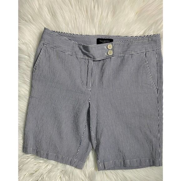 Talbots Blue Striped High Rise Casual Shorts - Picture 2 of 5